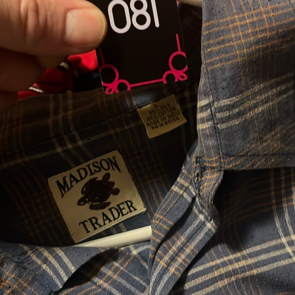 Vintage Blue Plaid Madison Trader Silk and Cotton Blend Size L - Picture 14 of 15